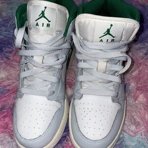Retro Air Jordan 1  Green, Gray, and White Sneakers